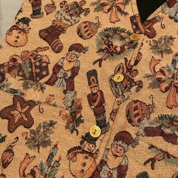 Christmas Snowman Santa Star Vest Vintage MNLY Beige Tan Claus EUC M - Picture 4 of 12
